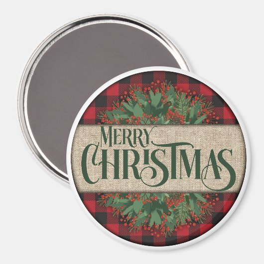 Vrolijk kerstrood en zwarte pionnen magneet (Voorkant / Achterkant)