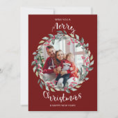 Vrolijk kerstrood familiefoto Vakantie Kaart (Voorkant)