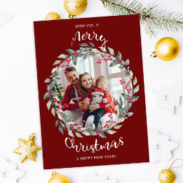 Vrolijk kerstrood familiefoto Vakantie Kaart