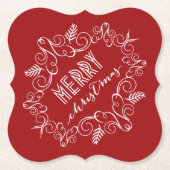 Vrolijk Kerstrood Feestelijk Foliage  Deco Kartonnen Onderzetters (Voorkant)