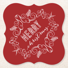 Vrolijk Kerstrood Feestelijk Foliage  Deco Kartonnen Onderzetters