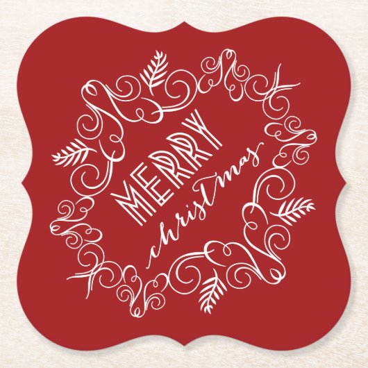 Vrolijk Kerstrood Feestelijk Foliage  Deco Kartonnen Onderzetters (Voorkant)