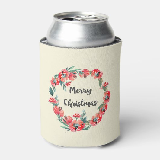 Vrolijk kerstrood flesje Waterverf Wreator Blikjeskoeler (Blikje Voorkant)