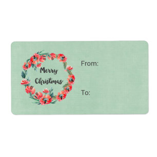 Vrolijk kerstrood flesje Waterverf Wreator Etiket