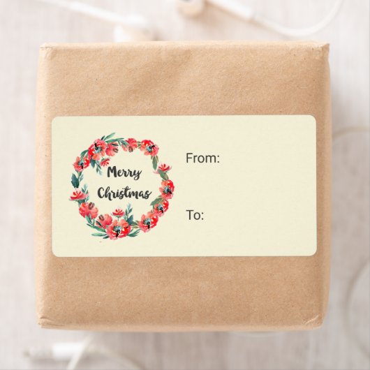 Vrolijk kerstrood flesje Waterverf Wreator Etiket (Insitu)