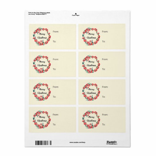 Vrolijk kerstrood flesje Waterverf Wreator Etiket (Full Sheet)