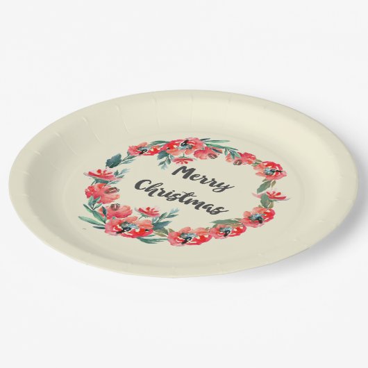 Vrolijk kerstrood flesje Waterverf Wreator Papieren Bordje (Gekanteld)