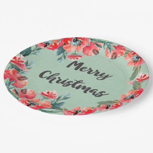 Vrolijk kerstrood flesje Waterverf Wreator Papieren Bordje (Gekanteld)