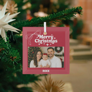 Vrolijk Kerstrood foto boog hand-getrokken retro Glas Ornament