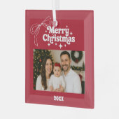 Vrolijk Kerstrood foto boog hand-getrokken retro Glas Ornament (Voorkant links)
