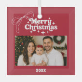 Vrolijk Kerstrood foto boog hand-getrokken retro Glas Ornament (Voorkant)