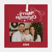 Vrolijk Kerstrood foto boog hand-getrokken retro Glas Ornament (Achterkant)