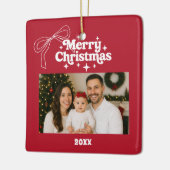 Vrolijk Kerstrood foto boog hand-getrokken retro Keramisch Ornament (Links)