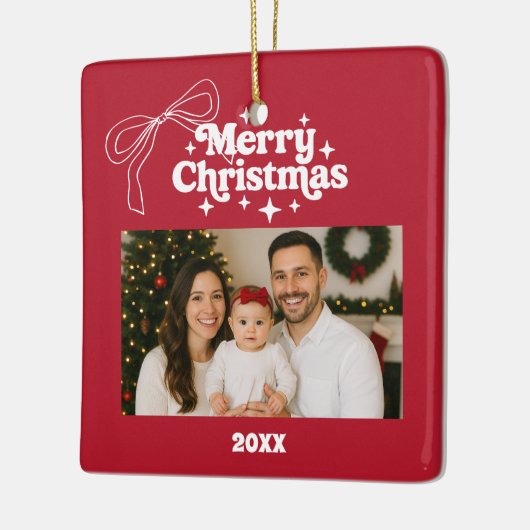 Vrolijk Kerstrood foto boog hand-getrokken retro Keramisch Ornament (Links)