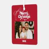 Vrolijk Kerstrood foto boog hand-getrokken retro Metalen Ornament (Voorkant links)