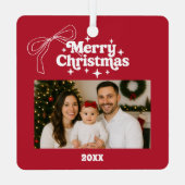 Vrolijk Kerstrood foto boog hand-getrokken retro Metalen Ornament (Achterkant)