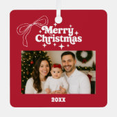 Vrolijk Kerstrood foto boog hand-getrokken retro Metalen Ornament (Voorkant)