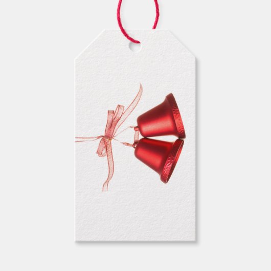 Vrolijk kerstrood gebell decoratie met tekst cadeaulabel (Voorkant)