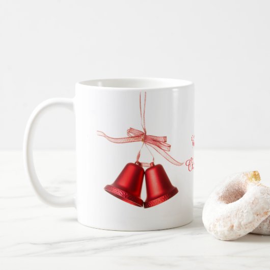 Vrolijk kerstrood gebell decoratie met tekst koffiemok (Met donut)