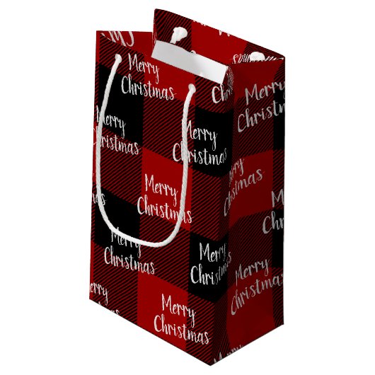 Vrolijk kerstrood gebuffel klein cadeauzakje (Achterkant Gekanteld)