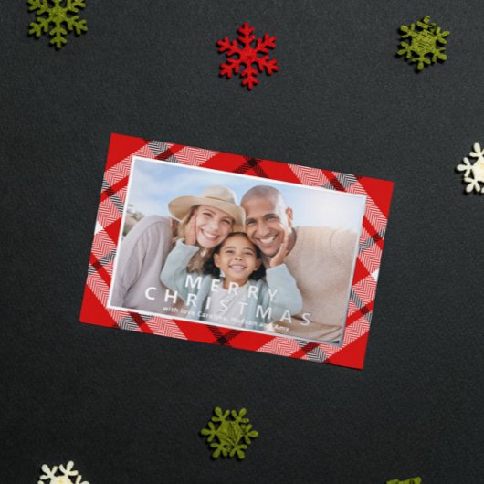 Vrolijk kerstrood geruite foto Folie vakantie Folie Feestdagenkaart