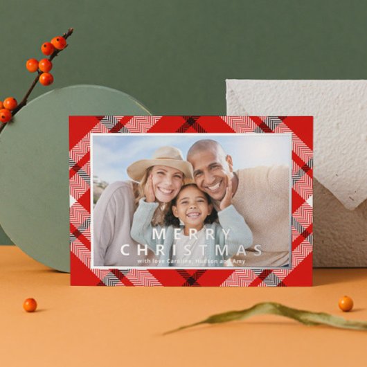 Vrolijk kerstrood geruite foto Folie vakantie Folie Feestdagenkaart