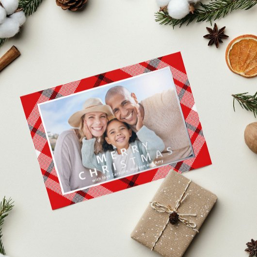 Vrolijk kerstrood geruite foto Folie vakantie Folie Feestdagenkaart