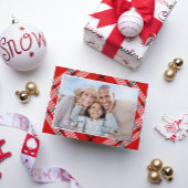 Vrolijk kerstrood geruite foto Folie vakantie Folie Feestdagenkaart