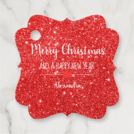 Vrolijk kerstrood glitter elegant bedankjes labels