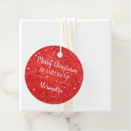 Vrolijk kerstrood glitter naam Favor Tag Bedankjes Labels