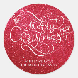 Vrolijk kerstrood glitter script Typografie Ronde Sticker
