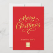 Vrolijk kerstrood goud script business logo feestdagenkaart (Voorkant)