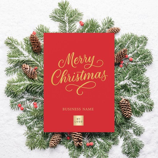 Vrolijk kerstrood goud script business logo feestdagenkaart