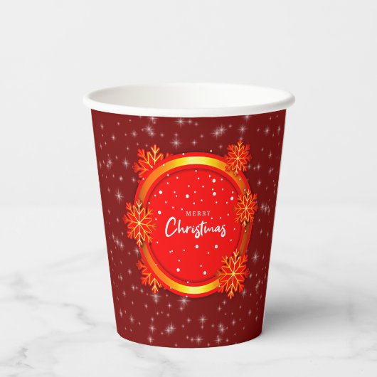 Vrolijk kerstrood goudflakes papieren bekers (Achterkant)