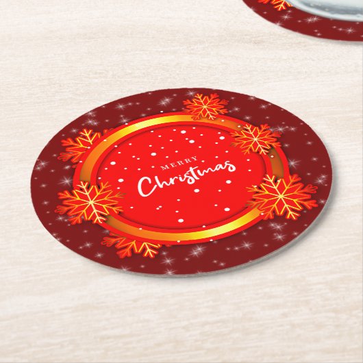 Vrolijk kerstrood goudflakes ronde kartonnen onderzetter (Gebogen)