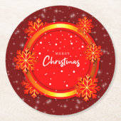 Vrolijk kerstrood goudflakes ronde kartonnen onderzetter (Voorkant)