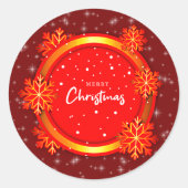 Vrolijk kerstrood goudflakes ronde sticker (Voorkant)