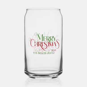 Vrolijk Kerstrood groen elegante retro typografie Blikvorm Glas
