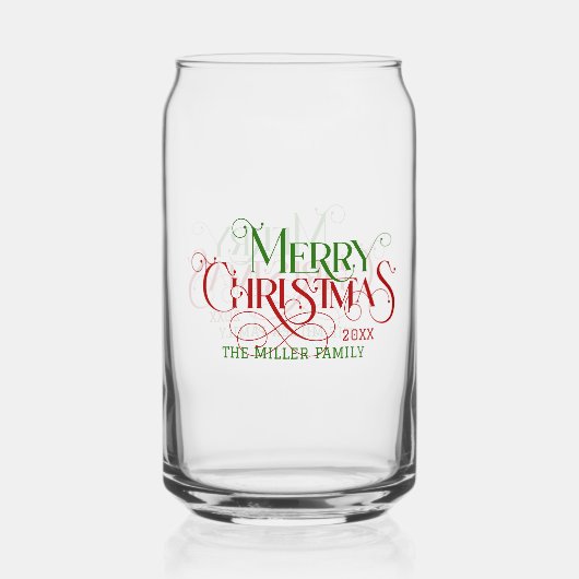 Vrolijk Kerstrood groen elegante retro typografie Blikvorm Glas (Achterkant)