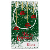 Vrolijk kerstrood, groen en gouden versieringen klein cadeauzakje (Achterkant)