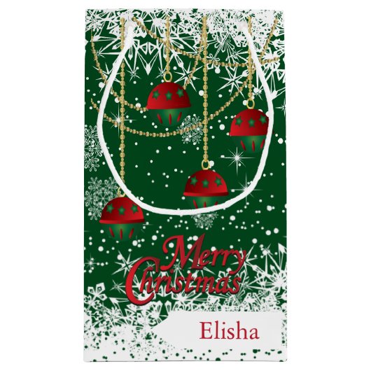 Vrolijk kerstrood, groen en gouden versieringen klein cadeauzakje (Achterkant)