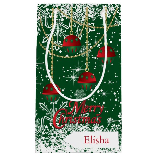 Vrolijk kerstrood, groen en gouden versieringen klein cadeauzakje (Voorkant)