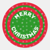 Vrolijk kerstrood groen en sneeuwvlokken ronde sticker (Voorkant)