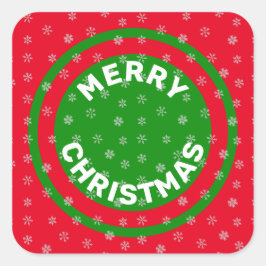 Vrolijk kerstrood groen en sneeuwvlokken vierkante sticker