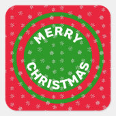 Vrolijk kerstrood groen en sneeuwvlokken vierkante sticker (Voorkant)