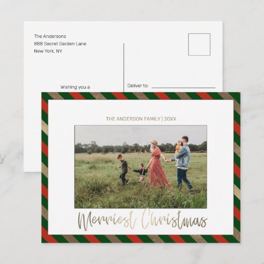 Vrolijk kerstrood groen fotofeestdag Briefkaart (Voorkant / Achterkant)