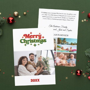 Vrolijk kerstrood groen fotojaar in de review feestdagenkaart