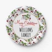 Vrolijk kerstrood groen holly berry feestdagen papieren bordje (Voorkant)