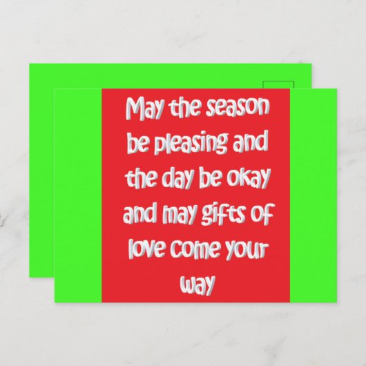 Vrolijk kerstrood groen met gedicht briefkaart (Voorkant / Achterkant)