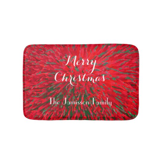 Vrolijk kerstrood groen, naam, pluis badmat (Voorkant)